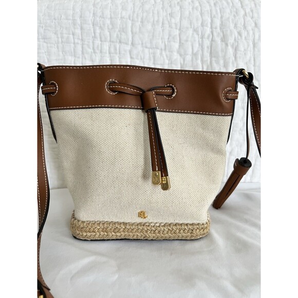 Ralph Lauren Mini Debby Bucket Bag Brown Canvas - Picture 1 of 8